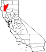 Mapa de California con la ubicación del condado de Trinity