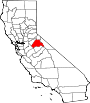 Mapa de California con la ubicación del condado de Tuolumne