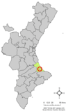 Localización de Beniarjó respecto a la Comunidad Valenciana