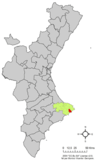 Localización de Teulada respecto a la Comunidad Valenciana