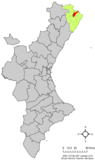 Localización de Traiguera respecto a la Comunidad Valenciana.