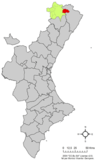 Localización de Vallibona respecto a la Comunidad Valenciana