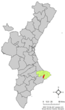 Localización de Jalón respecto a la Comunidad Valenciana
