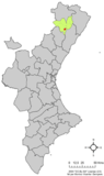 Localización de Torre de Embesora respecto a la Comunidad Valenciana.