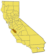 Mapa de California con el San Benito County resaltado