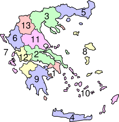 Mapa regiones de Grecia