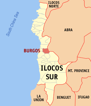 Map of Ilocos Sur showing the location of Burgos