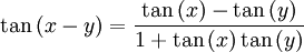  \tan {(x-y)} = \frac{\tan {(x)}-\tan {(y)}}{1+\tan {(x)}\tan {(y)}}