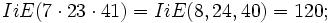 \displaystyle IiE(7\cdot23\cdot41)=IiE(8,24,40)=120;