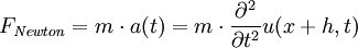 F_{\mathit{Newton}}=m \cdot a(t)=m \cdot {{\partial^2 \over \partial t^2}u(x+h,t)}