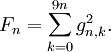 F_n = \sum_{k=0}^{9 n} g_{n, k}^2.