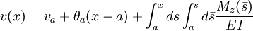 v(x) = v_a + \theta_a(x-a) + \int_a^x ds \int_a^s d\bar{s} \frac{M_z(\bar{s})}{EI}