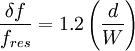  \frac{{\delta f}}{{f_{res} }} = 1.2\left( {\frac{d}{W}} \right) 